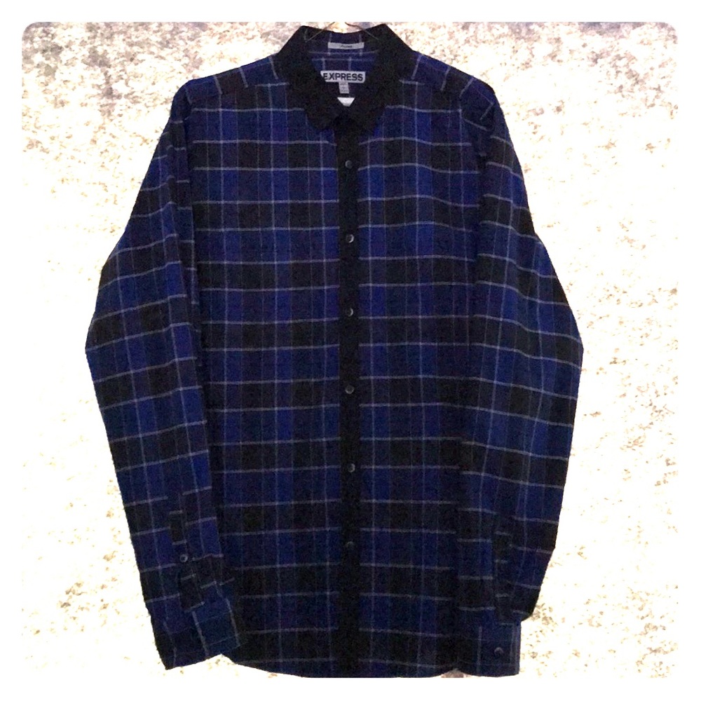 EXPRESS Fitted Button Pocket Blue Black Shirt